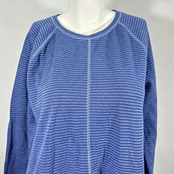 J. Jill Blue Contrast Stripe Round Neck Long Sleeve Cotton Sweater Dress sz l - Picture 3 of 11